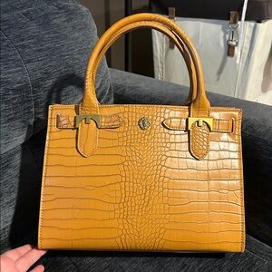Anne Klein yellow mustard Croc-Embossed Satchel